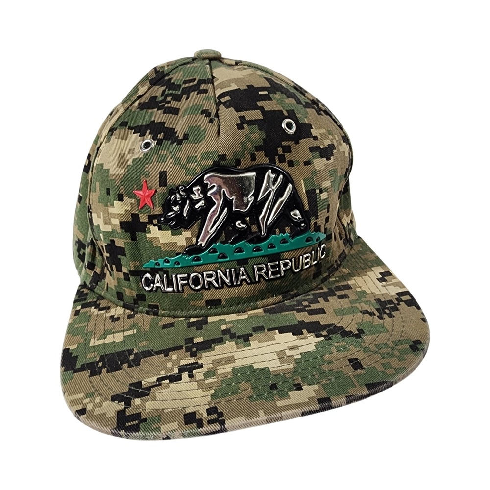 Pit Bull California Republic Digital Camo Snapback Hat Metallic Bear Emblem OSFA